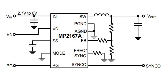 Application Circuit Diagram - Monolithic Power Systems (MPS) MP2167A Buck Converters